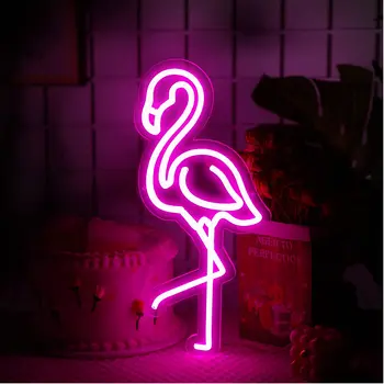 Flamingo Neon Sign USB захранва за стая декор, LED неонова светлина димиране нощна лампа за деца спалня стена изкуство