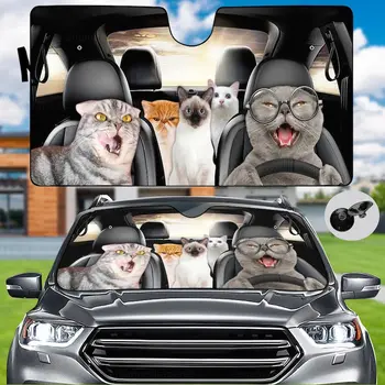 Funny Cat Family Car Sun Shade, Cute Cat Gift, Cat Car Accessory, Cat Car Decor, Cat Windshield Sunshade, Sun Visor Car, Funny C