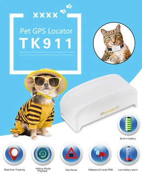 Mini TKSTAR TK911 WIFI Pet Cat Dog GPS Tracker Водоустойчива адсорбция безплатна уеб платформа APP Проследяване в реално време с Google Map