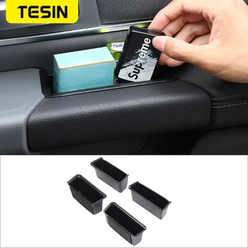 TESIN Държач за съхранение на входна врата за кола Организатор на кутии Тава за телефон Държач за ключ Контейнер за ключове за Dodge RAM 2018-2021 ABS аксесоари за кола
