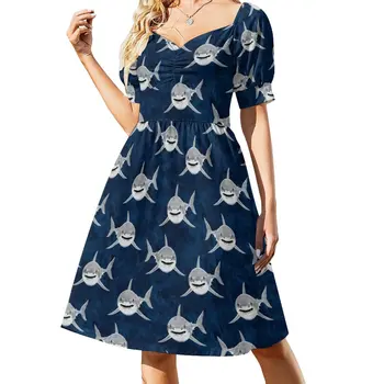 Акули! - тъмно синьо Рокля без ръкави Дамска дълга рокля Дамски летни рокли плажни рокли