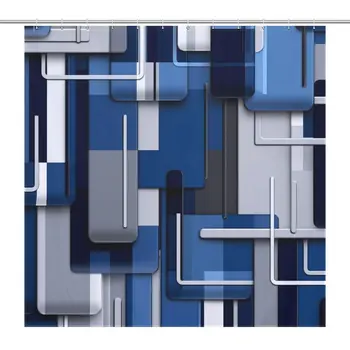 Водоустойчиви геометрични сини завеси за баня Navy Fabric Баня декор душ завеса 12pcs куки включени Cortinas стил