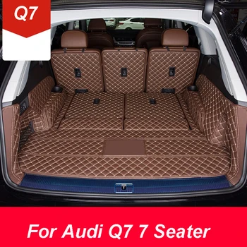 Кожени стелки за багажник за кола за Audi Q7 7 местен 2014-2024 товарен лайнер Аксесоари за авто Alfombrillas Coche Tapetes para Carro
