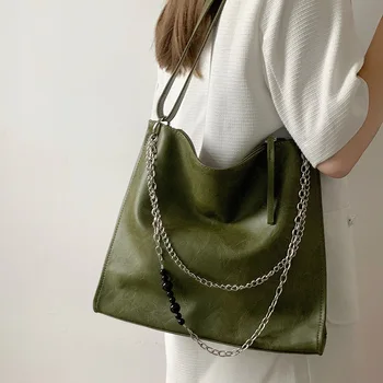 корейски стил чанти за жени голям капацитет авокадо зелен пазарска чанта висша мода верига рамо crossbody чанти Y2K ретро чанти
