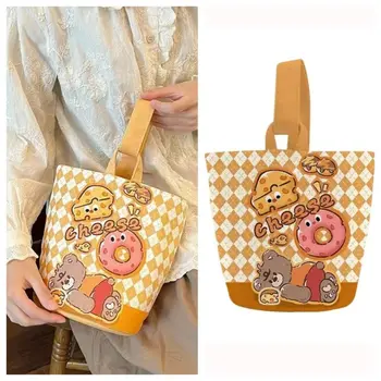 Прост случаен сладък карикатура платно чанта преносим сладък елегантен кофа чанта Panda мечка корейски стил голям капацитет чанта