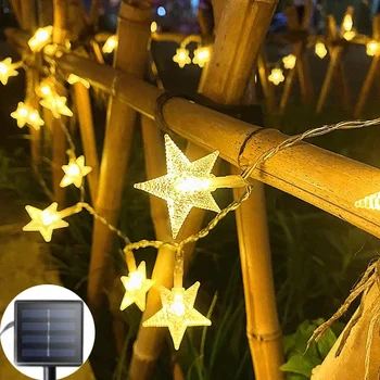 Слънчеви струнни светлини LED звезда лампа с 8 режима водоустойчива звезда цвете вътрешен двор светлина за градина ограда задния двор външна декорация